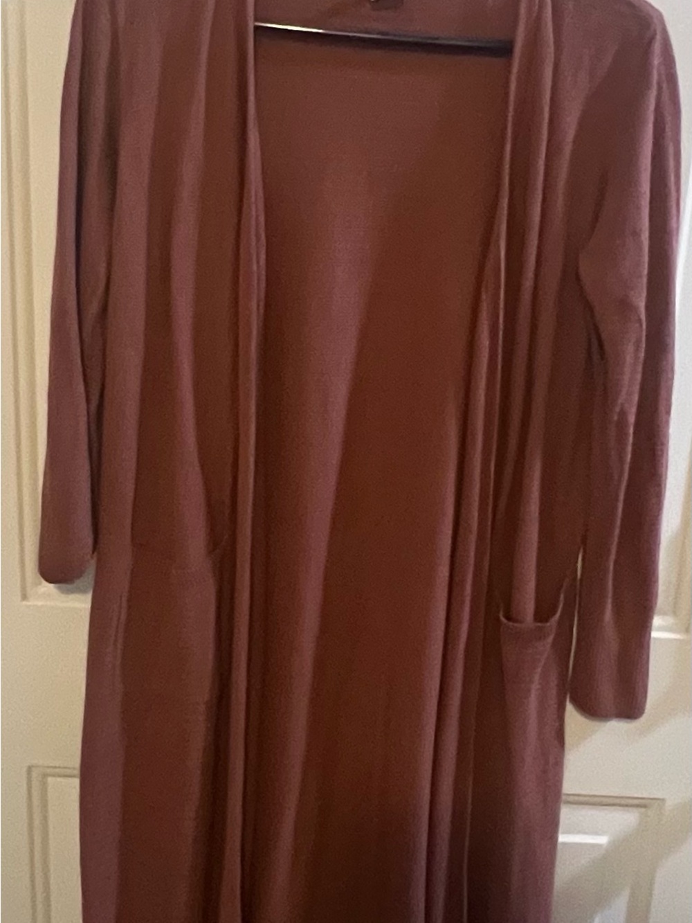 Rachel Zoe Long Open-Front Cardigan in Dusty Rose Mauve